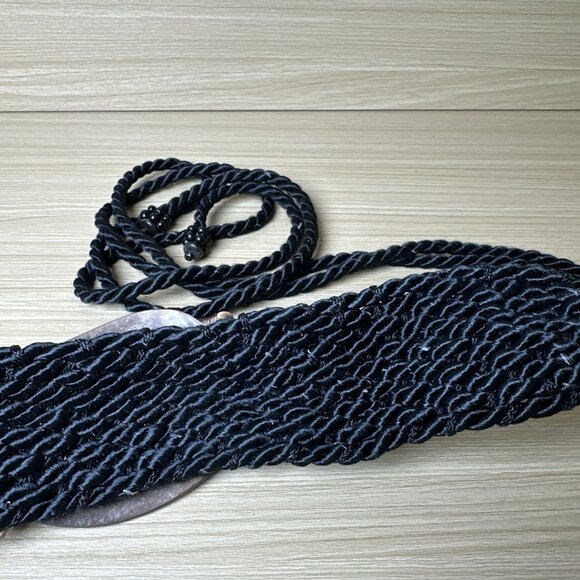 Vintage Statement Shell Braided Belt Womens Waist 80s 90s Boho Black Beaded - Picture 11 of 15